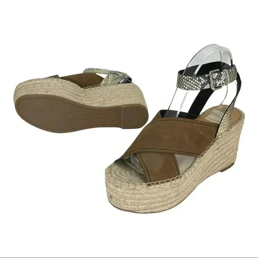 Dolce Vita Carsie Olive Nubuck Leather Espadrille Platform Womens Sandals - Picture 12 of 13